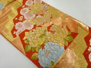 アンティーク　扇に蝶・桜・菊模様織出し袋帯（着用可）